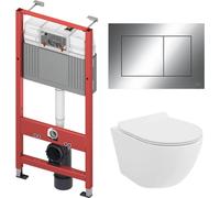 WC SET : élément de bâti-support TECEbase + toilette Rolo blanc + tapis d'insonorisation + plaque dechromée