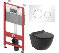 WC SET : élément de bâti-support TECEbase + toilette Rolo noir + tapis d'insonorisation + plaque de déclenchement en blanc