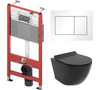 WC SET : élément de bâti-support TECEbase + toilette Rolo noir + tapis d'insonorisation + plaque de déclenchement en blanc