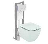 WC suspendu IDEAL STANDARD Tesi avec abattant, bâti autoportant gain de place Porcher éco certifié NF + Plaque Oleas Blanche