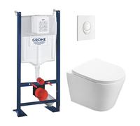 WC Suspendu Pack Complet Accessoires - Pack WC Grohe Bâti autoportant, WC sans bride SAT Infinitio, Abattant softclose, Plaque blanc alpin, Abattant WC,Cuvette Toilette, Chasse d'eau Wc, Mécanisme