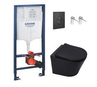 WC Suspendu Pack Complet Accessoires - Pack WC Grohe Bâti-support Grohe Rapid SL, WC Infinitio sans bride noir mat, Abattant softclose, Plaque noire mat, Abattant WC,Cuvette Toilette, Chasse d'eau Wc