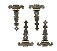 Wcawnlt Lot de 4 Charnières en T Rétro avec Vis de Fixation 11,2 x 6,9 cm, Charniere Porte Placard Penture Anglaise Vintage Bronze pour Meuble Coffre Bois