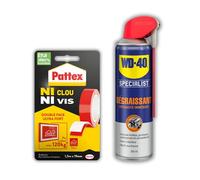 WD-40 Specialist • Dégraissant • 500 ML + Pattex Ni Clou Ni Vis | Ruban adhésif double face ultra fort (rouleau de 1,5 m x 19 mm) Maximum 120 kg par rouleau