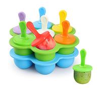 WD&CD 2 Pièce Moules à Popsicle en Silicone à 7 Trous Réutilisable DIY Frozen Moules à Glaces, Récipient de Stockage de Nourriture- sans BPA- Bâtonnets Colorés 18 Pièce Inclus (Vert+Blu)