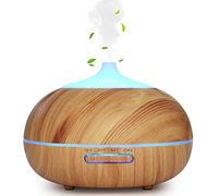 WD&CD 300ML Diffuseur Huiles Essentielles Electrique, Humidificateur d'air Ultrasonique Arrêt Automatique / 7 Lumières de Couleur / 3 Réglages de Minuterie, Bureau, Chambre, Yoga, Grain de Bois Clair