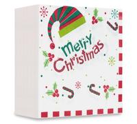 WD&CD 60 Feuilles Serviette Papier Décoration de Fête, 33x33cm Serviettes en Papier Multicolores pour Anniversaire, Mariage, Soirée, Sainte Communion, Célébrations - Bonnet de Noël