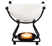 WD&CD Brûleur à Huile Essentielle en Céramique en Métal Noir, Brule Parfum avec Bol en Céramique, Bruleur Fondant pour Porte Bougie Décoratif à la Maison