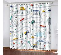WDBBY Rideaux Occultants 3D Blanc Simple Dessin animé Voiture 2 x 100x160cm Isolants Thermique Rideaux à Oeillets Lot de 2 Rideaux de Fenêtre pour Adultes Enfants Chambre Salon - Épaissir Les Rideaux