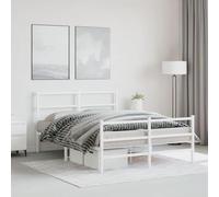 WDGJJFECNMUEHI Acier Enduit de Poudre élégant Intemporel Blanc 135 x 190 cm | Cadre de lit métal robuste 135x190 cm avec pied de lit blanc, sommier à lattes sans matelas, structure renforcée pour chambre
