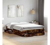 WDGJJFECNMUEHI Bois d'ingénierie avec tiroirs de Rangement Brun 140x190 cm | Cadre de lit avec tiroirs chêne fumé 140x190 cm sommier inclus rangement pratique moderne chambre à coucher