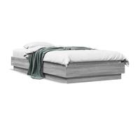 WDGJJFECNMUEHI Bois d'ingénierie résistant Lumières LED RVB 75x190 cm Gris | Lit à plateforme sans matelas avec lumières LED RVB 75x190 cm cadre de lit en bois gris pour chambre adulte adolescent