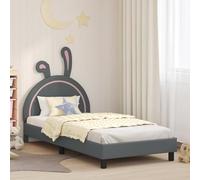 WDGJJFECNMUEHI Boîte en Bois ingénierie et métal Gris Clair 90 x 190 cm | Cadre de lit enfant avec tête de lit Gris clair PU, sommier à lattes inclus, rangement intégré, sans sommier, montage facile,