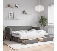 WDGJJFECNMUEHI Lit gigogne escamotable tiroirs 2 en 1 Gris 80x200 cm | Lit de jour avec gigogne et tiroirs gris foncé 80x200 cm tissu canapé convertible lit double rangement salon chambre invités