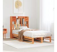 WDGJJFECNMUEHI Pin Massif bibliothèque avec sommier Brun 75x190 cm | Lit bibliothèque pin massif cire marron 75x190 cm sans matelas sommier inclus rangement tête lit