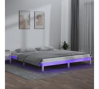 WDGJJFECNMUEHI Pin Massif LED intégrées Design Classique Blanc 150x200 cm | Cadre de lit à LED blanc 150x200 cm bois massif avec lumière RGB - Sommier sans matelas, design moderne chambre adulte
