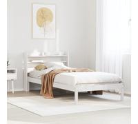 WDGJJFECNMUEHI Pin Massif Rangement étagères Blanche 90x200 cm | Cadre de lit 90x200 blanc bois pin massif avec étagères chevet sans matelas sommier intégré