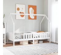 WDGJJFECNMUEHI Pin Massif Robuste Forme Maison ludique 90x190 cm Blanc | Lit Enfant Maison Bois Massif Pin 90x190 Cadre de Lit Forme Maison avec Barrières de Sécurité et Rangement, Sommier Inclus