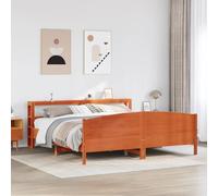 WDGJJFECNMUEHI Pin Massif Rustique sommier à Lattes Brun 200x200 cm | Cadre de lit sans matelas bois pin massif cire marron 200x200cm plateforme avec tête de lit étagères sommier à lattes pour