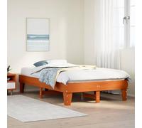 WDGJJFECNMUEHI Pin Massif sommier à Lattes Rustique 135x190cm Brun | Cadre de lit sans matelas cire marron 135x190cm bois pin massif avec sommier à lattes et rangement sous lit