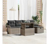 WDGJJFECNMUEHI Poly rotin modulable élégant Gris 6 pièces 55x55x37 cm | Ensemble canapé jardin modulaire 6 places Poly rotin Gris avec coussins et table relevable pour terrasse patio