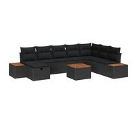 WDGJJFECNMUEHI Polyrotin Durable Acacia Massif modulable Noir 55x55x37cm | Ensemble canapé jardin 9 pieces coussin noir polyrotin modulable avec table exterieur