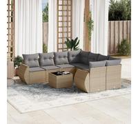 WDGJJFECNMUEHI Résine tressée imperméable Ensemble 9 pièces Beige | Salon de jardin 9 pieces resine tressee beige avec coussins, ensemble mobilier exterieur avec rangement impermeable et table