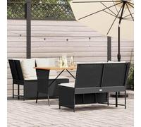 WDGJJFECNMUEHI Résine tressée imperméable Ensemble canapé 3 pièces Noir | Salon de jardin 3 places avec coussins noir et blanc, résine tressée, table en acacia, canapé d'extérieur pour terrasse,