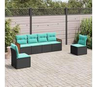 WDGJJFECNMUEHI Résine tressée imperméable Ensemble canapé 47.6 Pouces Noir | Salon de jardin 6 pieces avec coussins bleus, canape exterieur en resine tressee noire, ensemble modulaire pour terrasse