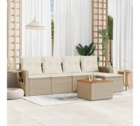 WDGJJFECNMUEHI résine tressée imperméable Ensemble canapé Beige 6 pièces | Salon de jardin 6 pieces beige resin tressee avec coussins, canapes d'exterieur avec rangement et table bois acacia, ensemble