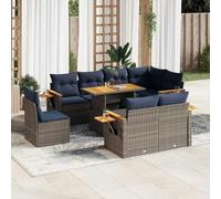 WDGJJFECNMUEHI Résine tressée imperméable Ensemble de canapés 9 pièces Gris | Salon de jardin 9 pieces avec coussins gris resine tressee acacia, ensemble modulaire exterieur avec rangement impermeable et