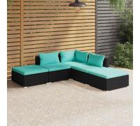 WDGJJFECNMUEHI Résine tressée imperméable Salon modulaire Acier Enduit Noir | Salon de jardin 5 pcs avec coussins bleu Resine tressee noir ensemble canape exterieur modulaire avec pouf pour terrasse