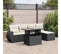 WDGJJFECNMUEHI Résine tressée Lavable Ensemble Patio 6 pièces Noir | Salon de jardin 6 pieces avec coussins noir resine tressee ensemble modulaire rangement etanche exterieur terrasse patio