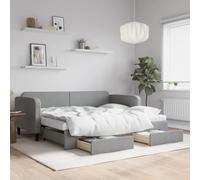WDGJJFECNMUEHI Tissu 2 en 1 avec lit gigogne Canapé lit Gris 90x200 cm | Lit de jour avec gigogne et tiroirs gris clair 90x200 cm tissu canapé-lit 2 en 1 rangement chambre salon