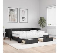 WDGJJFECNMUEHI Tissu 2 en 1 lit gigogne tiroirs Noir 90x200 cm | Lit de Jour avec Gigogne et Tiroirs Noir 90x200 cm Tissu Canapé Lit 2 en 1 avec Rangement Salon Chambre