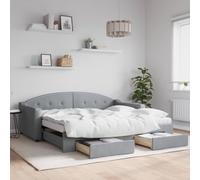 WDGJJFECNMUEHI Tissu 2en1 gigogne tiroirs Gris 90x190cm | Lit de jour avec gigogne et tiroirs gris clair 90x190 cm tissu canapé-lit invité rangement 2 en 1 mousse