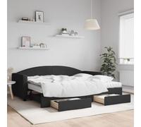 WDGJJFECNMUEHI Tissu 2en1 lit gigogne tiroir Noir 90x200cm | Lit de jour avec gigogne et tiroirs noir 90x200 cm tissu canapé-lit 2 en 1 avec rangement pour salon chambre
