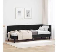 WDGJJFECNMUEHI Tissu Respirant Lit d'angle Convertible 80x200 cm Noir | Cadre de lit d'angle Noir 80x200 cm Velours, Canapé d'appoint 2 en 1 avec Tête de lit réversible, Sommier à lattes, Durable
