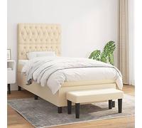 WDGJJFECNMUEHI Tissu Respirant sommier réglable lit 90x200 cm Crème | Sommier à lattes avec matelas à ressorts ensachés Crème 90x200 cm Tissu, tête de lit réglable, soutien moyen-dur, banc