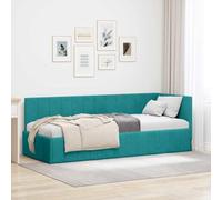 WDGJJFECNMUEHI Tissu Velours Design en L Compact 80x200 cm Turquoise | Cadre de lit d'angle Turquoise 80x200 cm Velours avec tête de réversible, design gain de place lit-causerie, construction