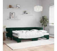 WDGJJFECNMUEHI Velours 2 en 1 avec gigogne lit de Repos Vert 80 x 200 cm | Lit de jour gigogne vert foncé 80x200cm velours canapé-lit 2 en 1 matelas mousse bois pour salon chambre