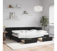 WDGJJFECNMUEHI Velours 2 en 1 avec lit gigogne Lit de Jour Noir 90x200 cm | Lit de jour gigogne avec tiroirs noir velours 90x200 cm canapé lit double rangement