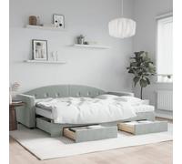 WDGJJFECNMUEHI Velours 2 en 1 avec tiroirs Canapé lit gigogne Gris 80x200cm | Lit de jour avec gigogne et tiroirs gris clair 80x200cm velours canape convertible rangement 2 en 1 chambre salon invités