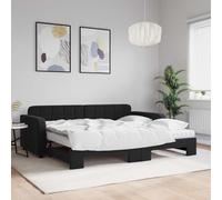 WDGJJFECNMUEHI Velours 2 en 1 Convertible gigogne 90x200 cm Noir | Lit de Jour avec Gigogne et Matelas Noir 90x200 cm Velours Canapé Lit 2 en 1 pour Salon Chambre