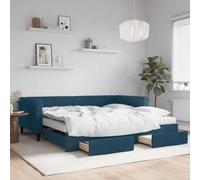 WDGJJFECNMUEHI Velours 2en1 Lit gigogne Bleu 100x200cm | Lit de jour gigogne tiroirs bleu velours 100x200 cm canapé lit coffre rangement invités bois métal