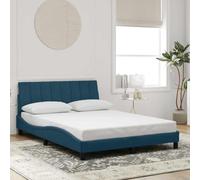 WDGJJFECNMUEHI Velours Doux avec tête de lit Hanko Bleu 140x190 cm | Cadre de lit velours bleu 140x190 cm avec tête de lit coussin mousse soutien dos Hanko sans matelas