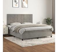 WDGJJFECNMUEHI Velours Doux réglable Gris 180x200 cm | Sommier à lattes et matelas 180x200 Velours Gris clair Lit avec tête réglable Ressorts ensachés Surmatelas mousse