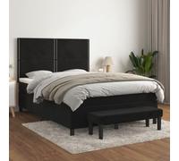 WDGJJFECNMUEHI Velours Doux Tête de lit réglable Noir 140 x 200 cm | Sommier a lattes lit complet matelas velours noir 140x200 cm ensemble