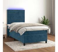 WDGJJFECNMUEHI Velours réglable LED Bleu 90x200cm | Sommier tapissier lit matelas LED velours bleu foncé 90x200cm avec tete de lit reglable et bande lumineuse