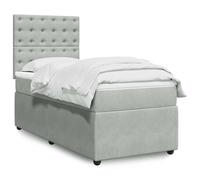 WDGJJFECNMUEHI Velours Ressorts ensachés Lit Complet Gris 90x200 cm | Sommier Lattes Matelas 90x200 Gris Clair Velours Tete Relevable Ressorts Ensaches Surmatelas Mousse Lit Complet